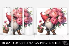 Detailed Watercolor Gnome with Peonies | 20 Oz Tumbler Product Image 1