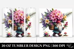 Detailed Watercolor Gnome with Rhododendron | 20 Oz Tumbler Product Image 1