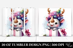 Watercolor Rhino with Christmas Decor, Transparent 20 Oz Product Image 1