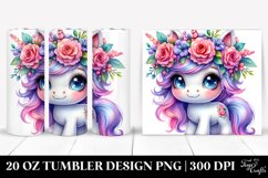 Vibrant Cute Unicorn with Floral Wreath 20 Oz Tumbler Product Image 1