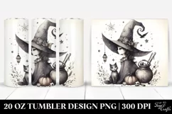 Simple Watercolor Vintage Witch with Cat | 20 oz Tumbler Product Image 1