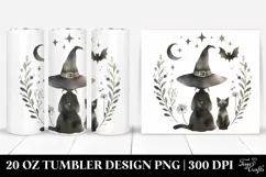 Simple Watercolor Vintage Witch with Cat | 20 oz Tumbler Product Image 1