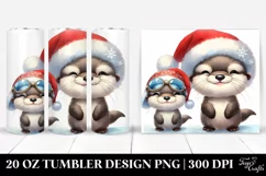 Watercolor Otter with Santa Hat, Transparent 20 Oz Tumbler Product Image 1