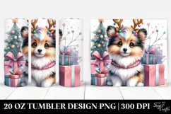 Colorful Shetland Sheepdog with Reindeer Horns 20 Oz Tumbler Product Image 1