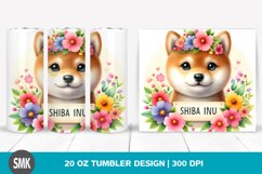 Baby Shiba Inu with Flowers | 20 oz Tumbler Product Image 1