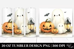 Washed Watercolor Cute Ghost Lantern | 20 oz Tumbler Product Image 1