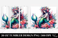 Floral Wreath Mermaid Drawing | 20 oz Tumbler Product Image 1
