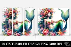 Mermaid Floral Wreath Vibrant Drawing | 20 oz Tumbler Product Image 1