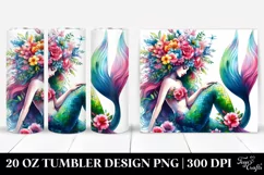 Mermaid Floral Wreath Vibrant Drawing | 20 oz Tumbler Product Image 1