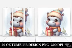 Cute Baby Hippo Holding Present Clipart, Transparent 20 Oz Product Image 1