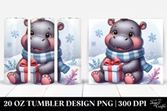 Cute Baby Hippo with Present Clipart, High-Res 20 Oz Tumbler Product Image 1