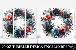 Colorful Watercolor Wreath with Black Roses | 20 Oz Tumbler Product Image 1