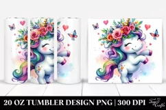 Dancing Cute Unicorn Vibrant Drawing | 20 oz Tumbler Product Image 1