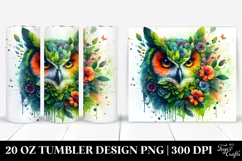 Abstract Vibrant Owl with Plant Leaves. 20 Oz Tumbler Design Product Image 1