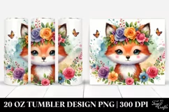 Cartoon-Style Fox with Flower Crown 20 Oz Tumbler Product Image 1