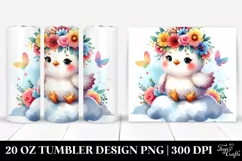 Cartoon-Style Chicken with Flower Crown 20 Oz Tumbler Product Image 1