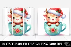 Whimsical Highland Cow with Santa Clipart 20 Oz Tumbler Product Image 1