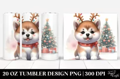 Watercolor Akita with Reindeer Horns, Transparent 20 Oz Product Image 1