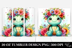 Cartoon-style Watercolor Turtle, Flower Crown | 20 oz Product Image 1