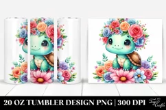 Cartoon-style Watercolor Turtle, Flower Crown | 20 oz Product Image 1