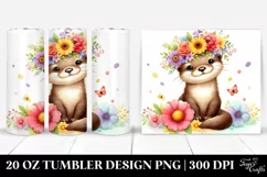 Cute Watercolor Otter Flower Tumbler Product Image 1