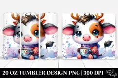 Watercolor Cow with Reindeer Horns, Transparent 20 Oz Product Image 1
