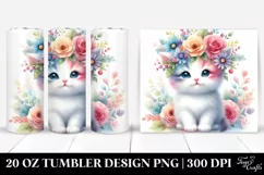 Cartoon-Style Kitten Flower Tumbler Product Image 1