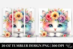 Cartoon-Style Kitten Flower Tumbler Product Image 1