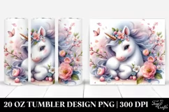 Watercolor Baby Unicorn Spring Petals | 20 oz Tumbler Product Image 1