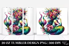 Mermaid Floral Wreath Drawing | 20 oz Tumbler Product Image 1