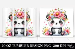 Cartoon-style Watercolor Panda, Flower Crown | 20 oz Tumbler Product Image 1