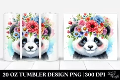 Cartoon-style Watercolor Panda, Flower Crown | 20 oz Tumbler Product Image 1