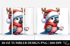 Watercolor Macaw with Reindeer Horns, Transparent 20 Oz Product Image 1