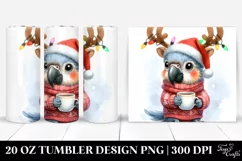 Watercolor Macaw with Reindeer Horns, Transparent 20 Oz Product Image 1