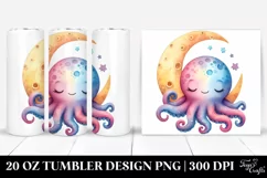 Colorful Cute Octopus Sleeping on the Moon | 20 Oz Tumbler Product Image 1