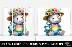 Colorful Cute Baby Rhino Dressed for Summer | 20 Oz Tumbler Product Image 1