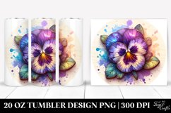 20 Oz Tumbler Sublimation | Wooden Stained Pansy Product Image 1