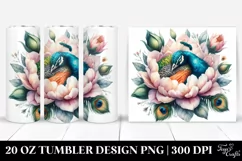 Watercolor Peacock Sleeping in Flower | 20 oz Tumbler Product Image 1