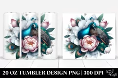 Watercolor Peacock Sleeping in Flower | 20 oz Tumbler Product Image 1