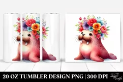 Cute Cartoon Walrus with Flower Crown | 20 oz Tumbler Product Image 1