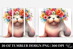 Cartoon Walrus Flower Crown | 20 oz Tumbler Product Image 1
