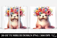 Cartoon Walrus Flower Crown | 20 oz Tumbler Product Image 1