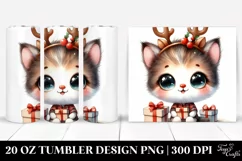 Watercolor Kitten with Reindeer Horns, Transparent 20 Oz Product Image 1