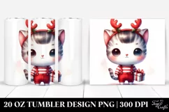Watercolor Kitten with Reindeer Horns, Transparent 20 Oz Product Image 1
