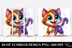Colorful Cartoon Crazy Kitten | 20 Oz Tumbler Product Image 1