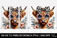 Elegant Highland Cow with Animal Print Bow | 20 Oz Tumbler Product Image 1