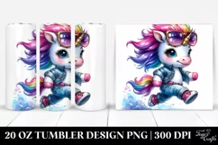 Watercolor Vibrant Baby Unicorn Running with Cool Haircut, Product Image 1