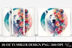 Retro Polar Bear Flowers. 20 Oz Tumbler Design Product Image 1