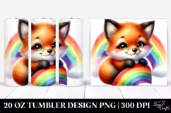 Colorful Baby Fox Cuddling Rainbow | 20 Oz Tumbler Product Image 1