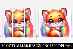 Colorful Baby Fox Cuddling Rainbow | 20 Oz Tumbler Product Image 1